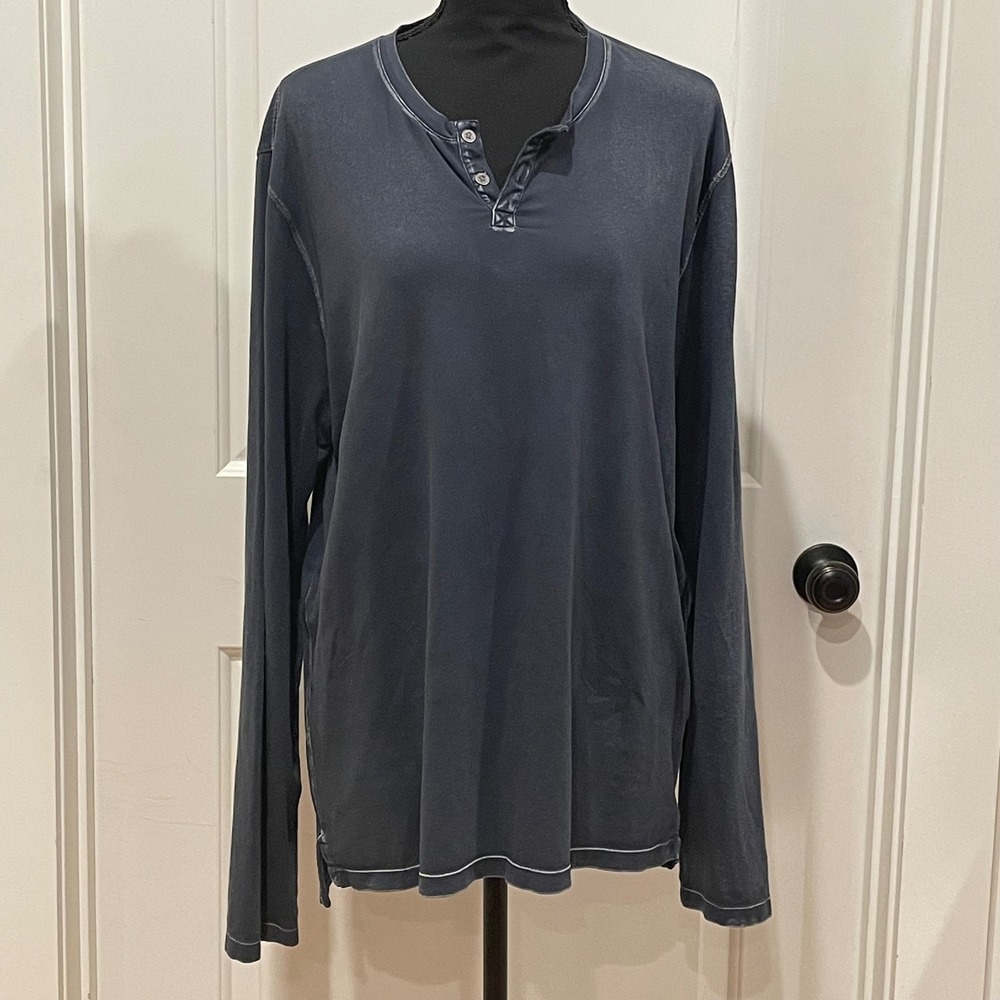 Patrick Assaraf Men's Charcoal Gray Long Sleeve Henley Shirt Size XL‎
